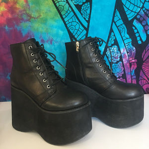 Black Lace-Up Platform Booties